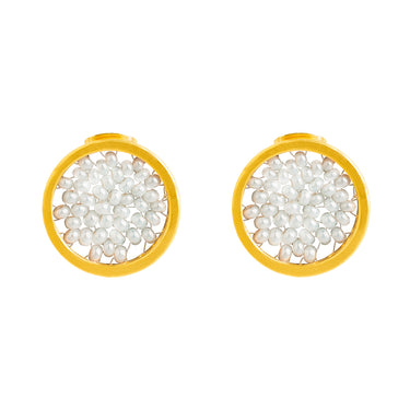 Aretes Upsala Dorado Circulo Chico Poste Perla